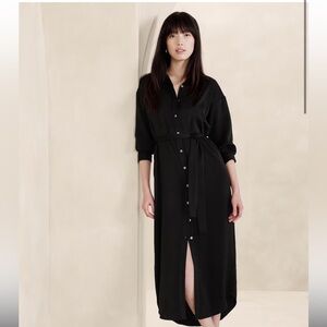 BANANA REPUBLIC TIE-WAIST MAXI SHIRTDRESS XS NWT! In Black OR Hunter Green